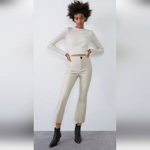 Zara Faux Leather Flared Trouser  Leggings Size XLarge Cream